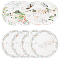 Service complet - Les châteaux de la Loire - 4 grandes assiettes en mélamine Ø 24 cm et 4 assiettes en mélamine Ø 21 cm à dessert.