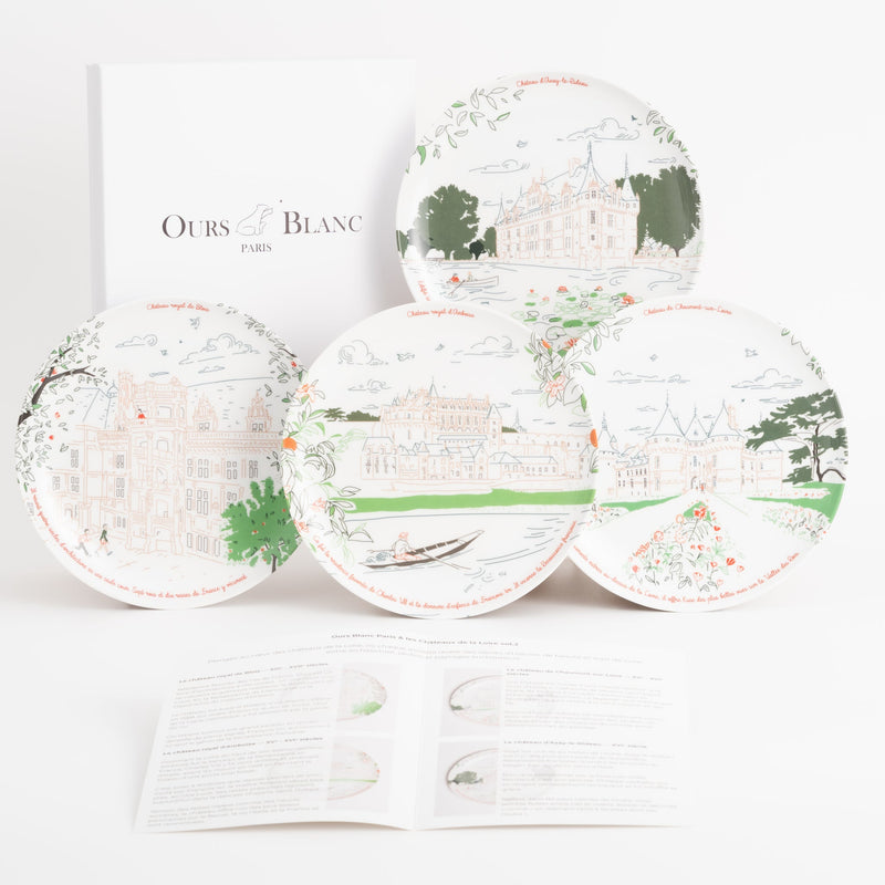 Coffret 2 de 4 assiettes à dessert en mélamine Les Châteaux de la Loire · Ours Blanc Paris