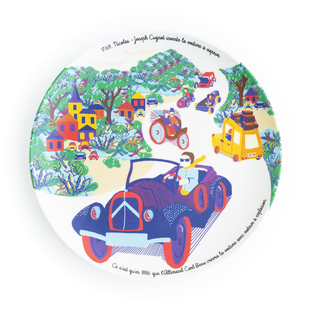 Assiette plate en mélamine à dessert sur l'histoire de l'automobile