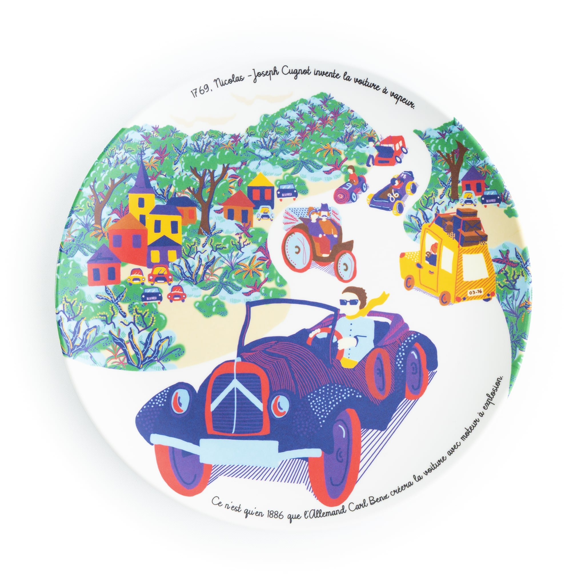 Assiette plate en mélamine à dessert sur l'histoire de l'automobile