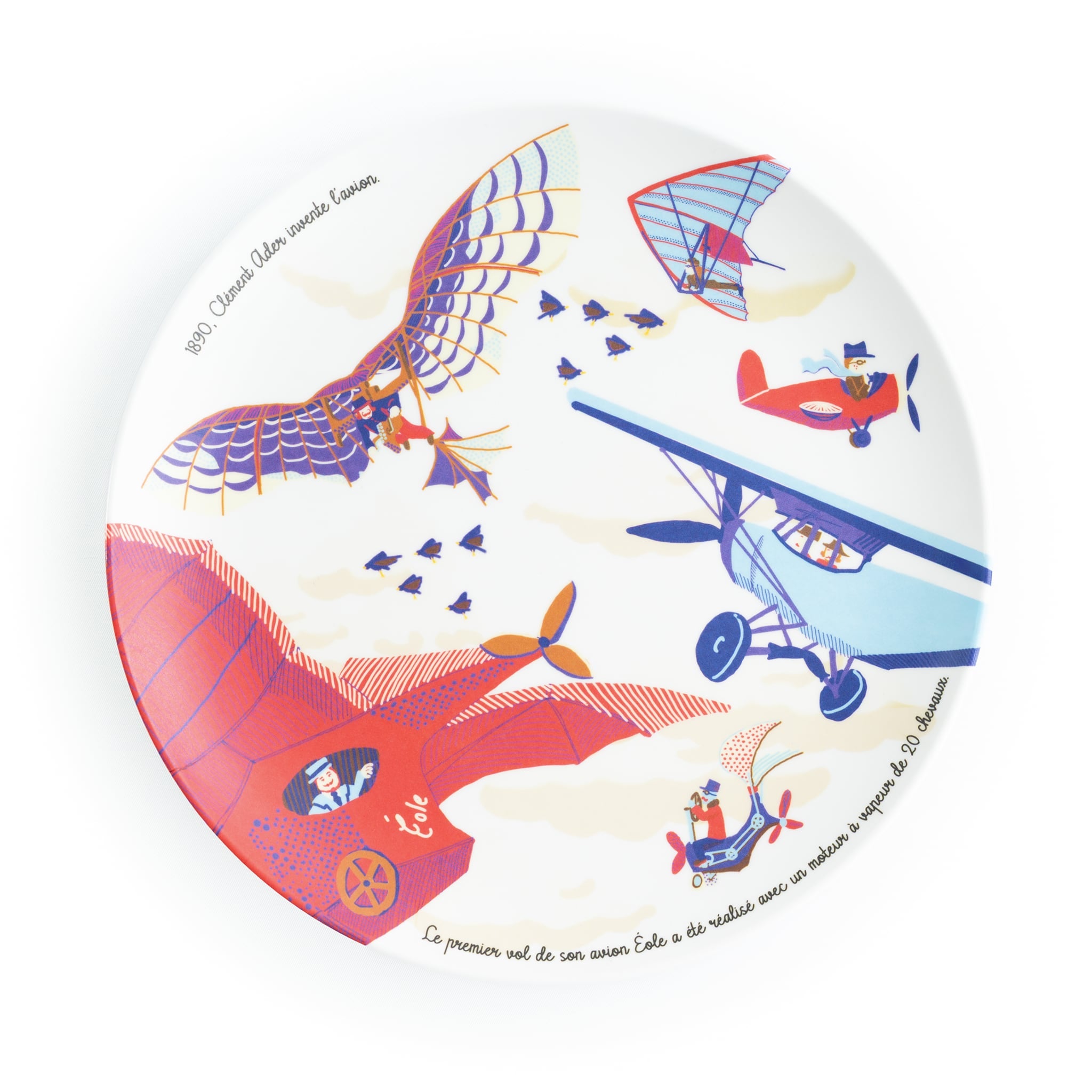 Assiette plate en mélamine à dessert sur l'histoire de l'aviation