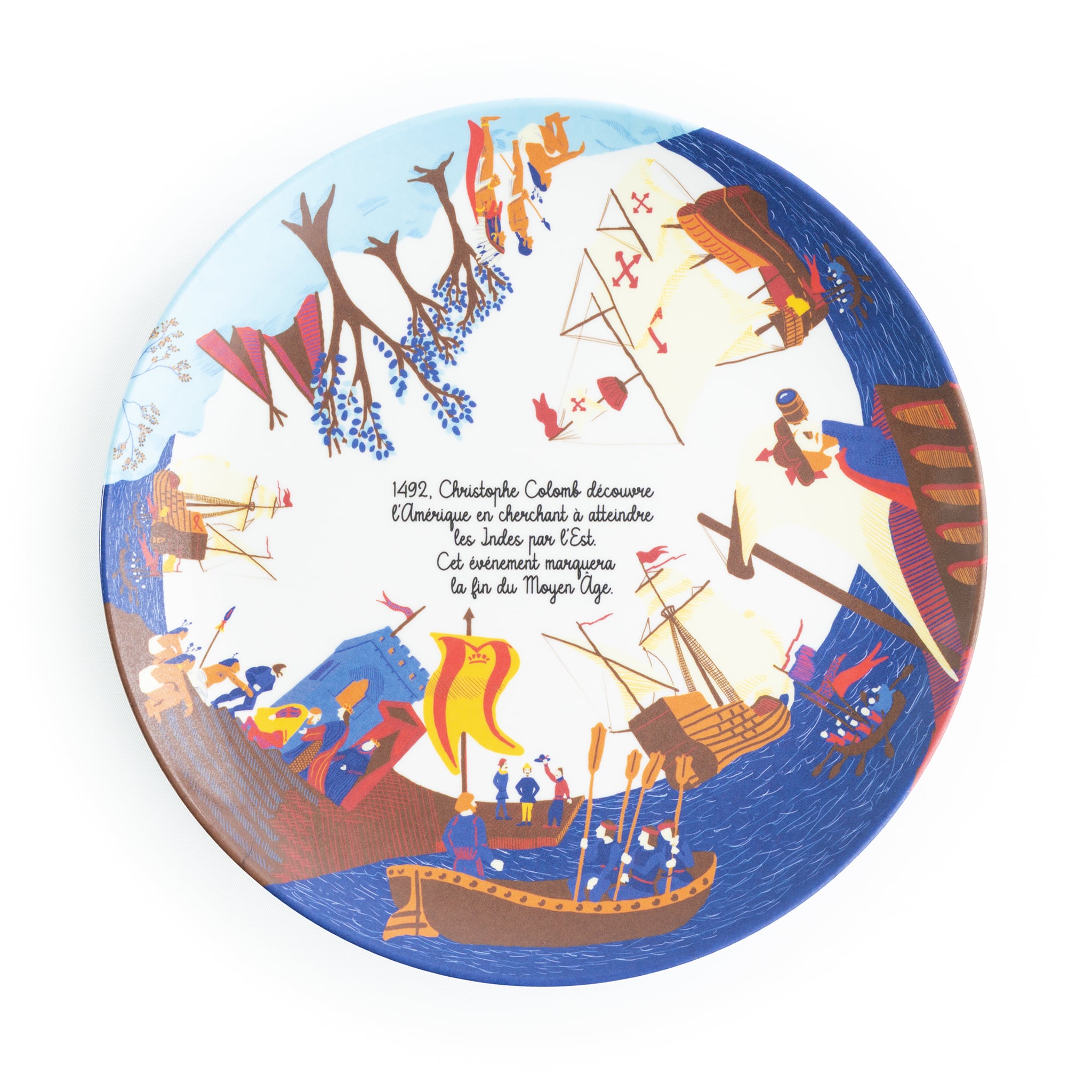 Assiette plate en mélamine à dessert sur l'histoire de Christophe Colomb