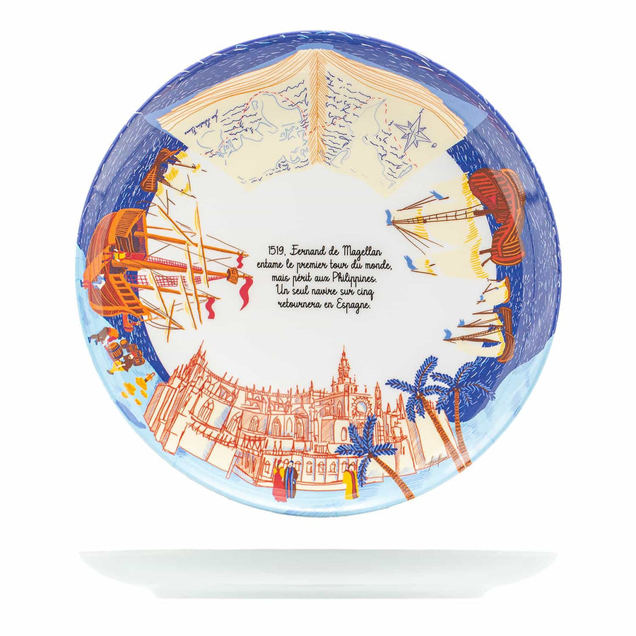 Assiette plate en mélamine à dessert sur l'histoire de Fernand de Magellan