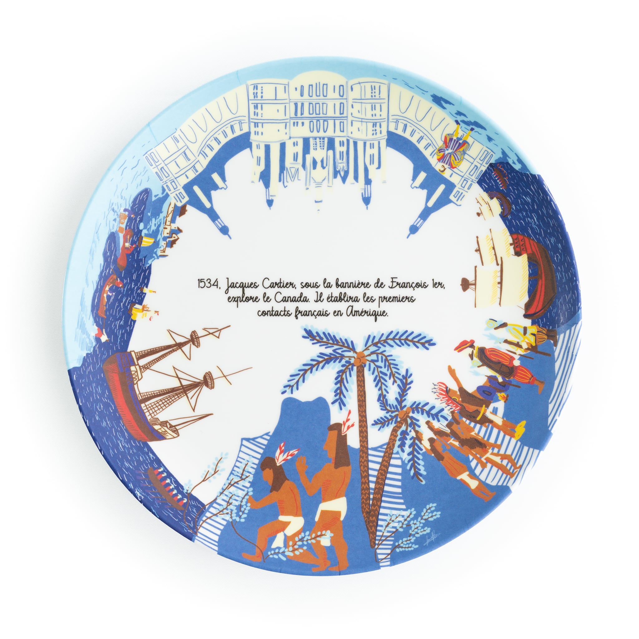 Assiette plate en mélamine à dessert sur l'histoire de Jacques Cartier