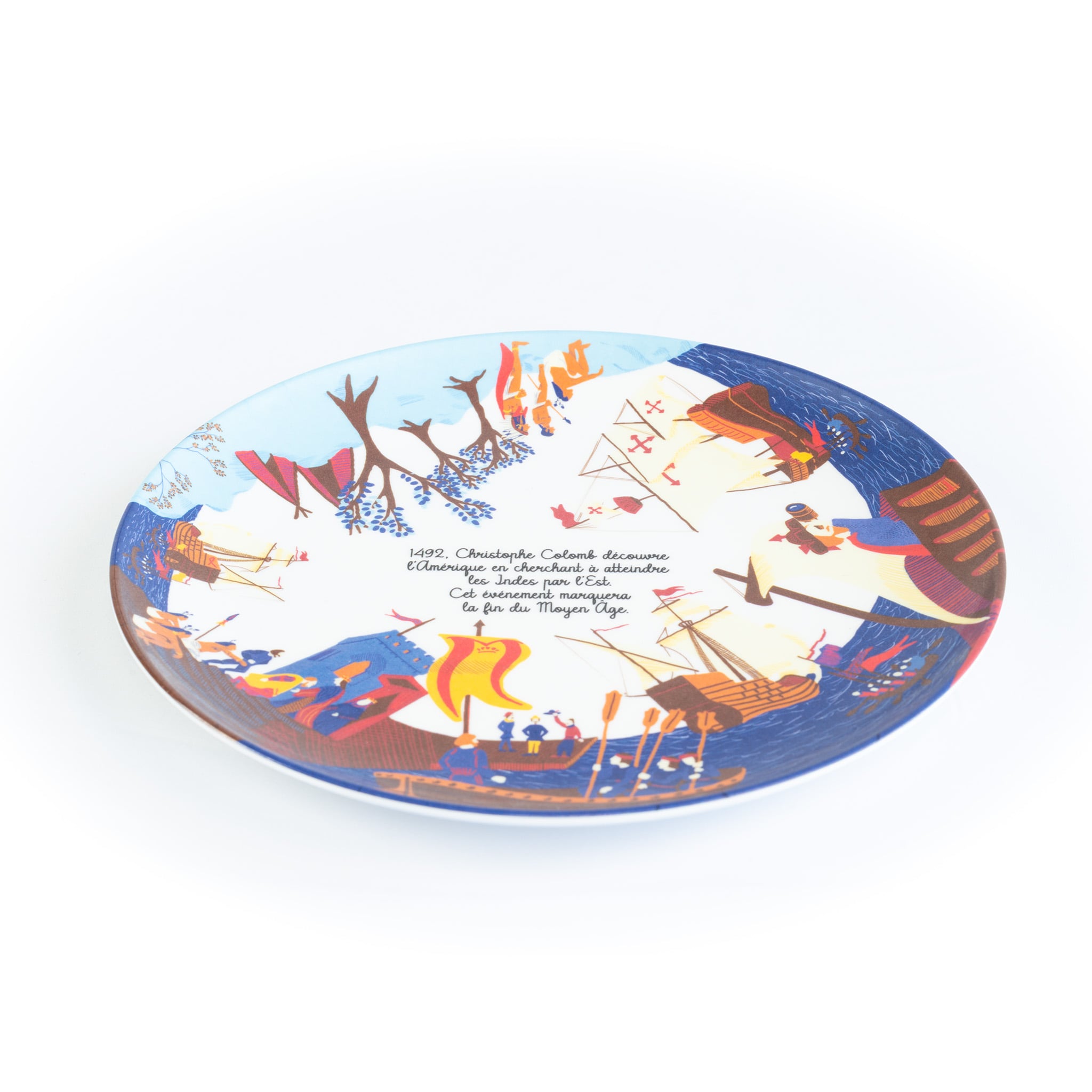 Assiette à dessert en mélamine - Histoire de Christophe Colomb - Ø 21 cm
