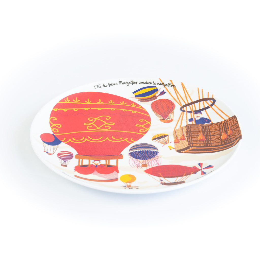 Assiette à dessert en mélamine - Histoire de la montgolfière - Ø 21 cm