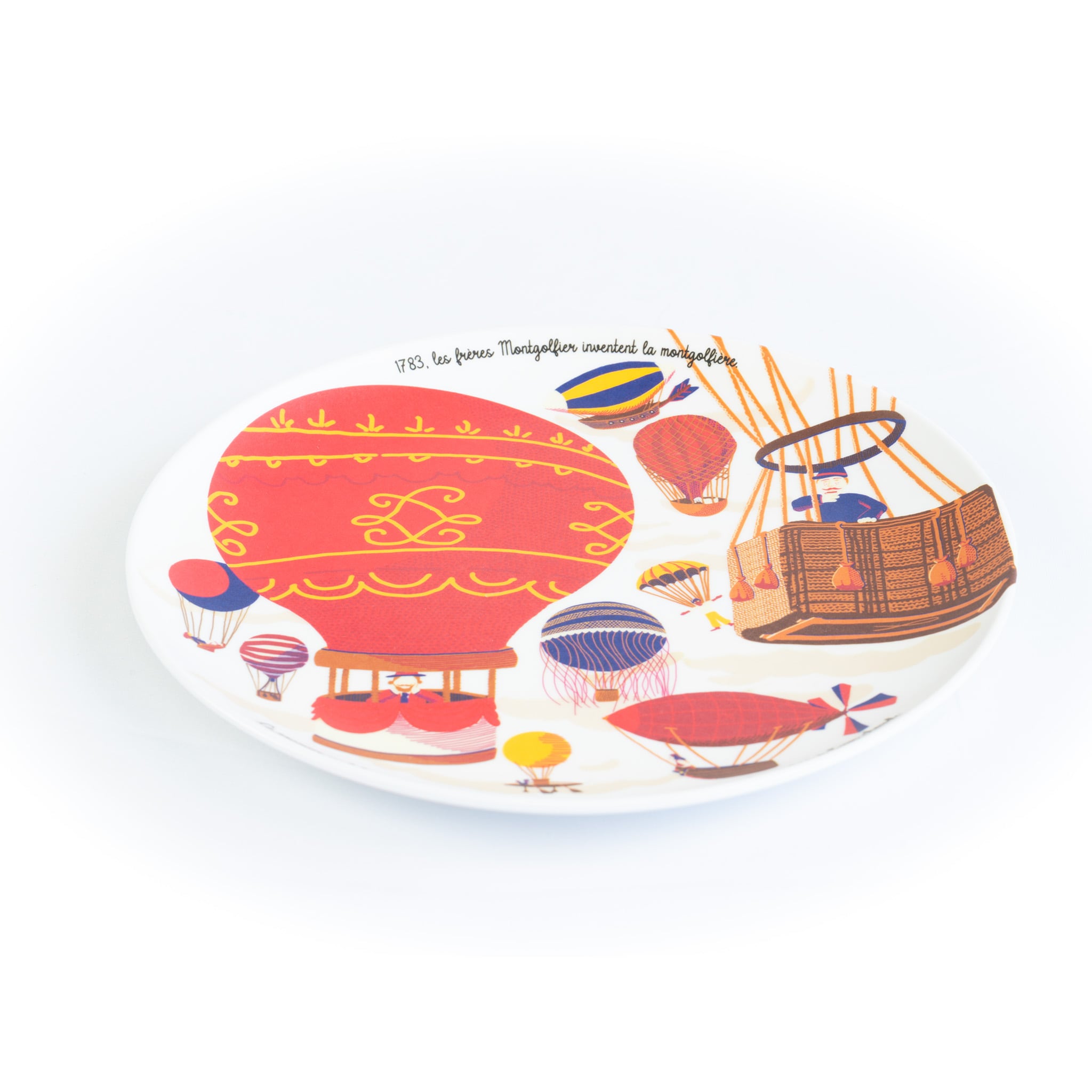 Assiette à dessert en mélamine - Histoire de la montgolfière - Ø 21 cm