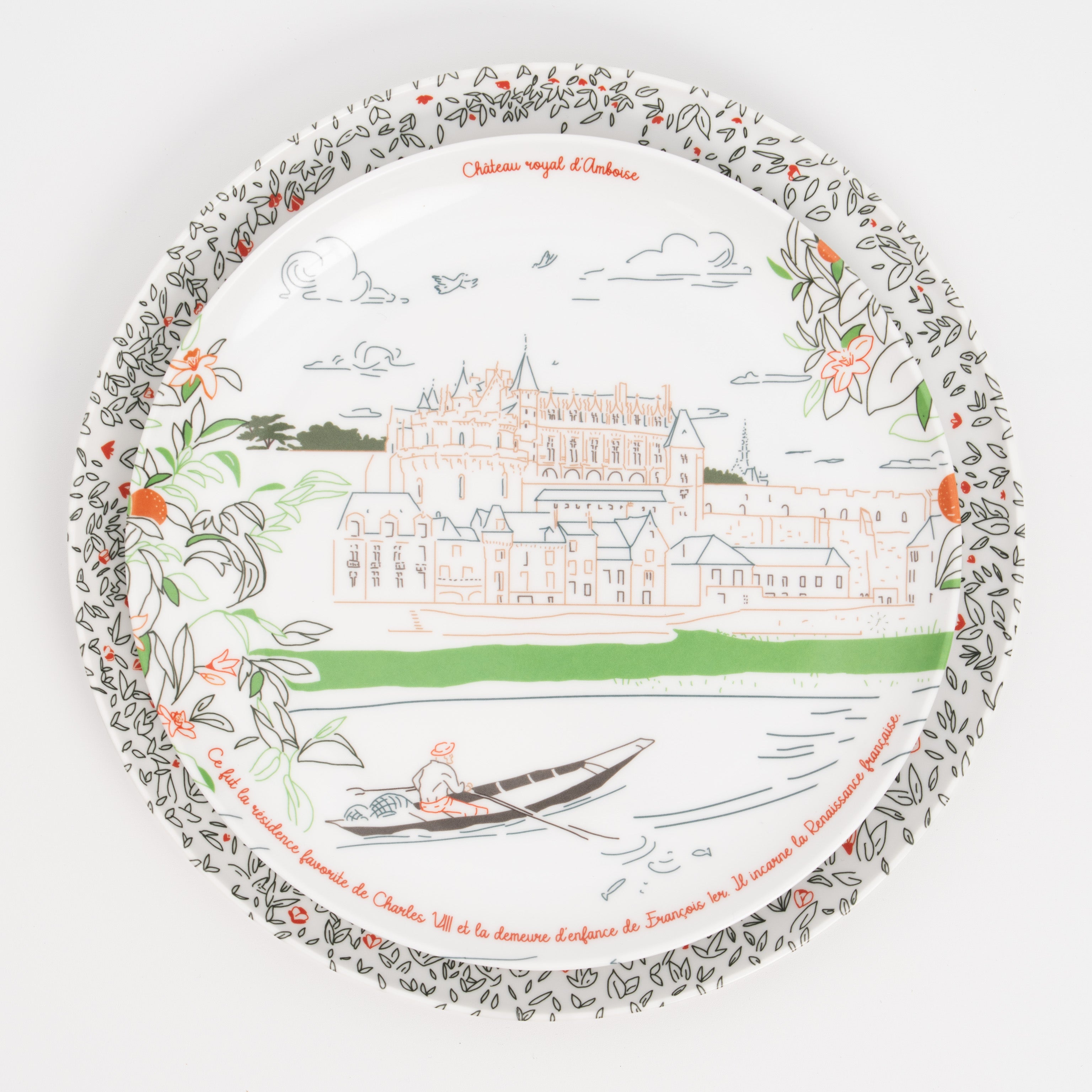 Grande assiette plate en mélamine - Les châteaux de la Loire - Ø 24 cm
