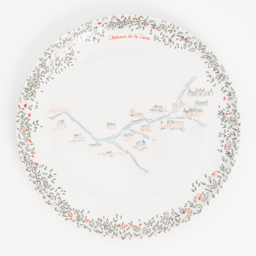 Grande assiette plate en mélamine Ø 24 cm, illustration panoramique des Châteaux de la Loire · Ours Blanc Paris