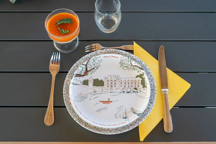 Assiettes à mélamine de 21 cm  fabriqué en Italie - Chenonceau - Marque Ours Blanc