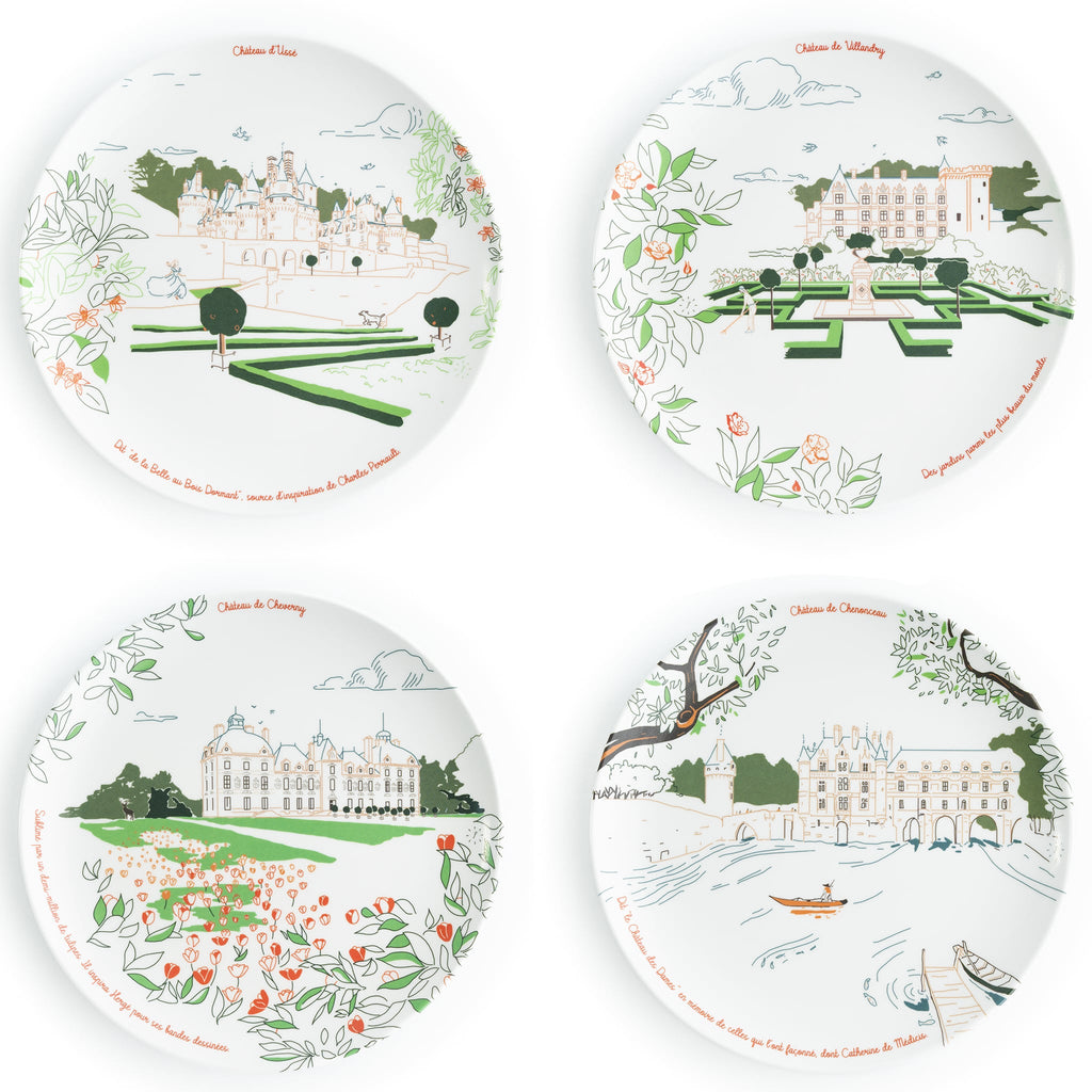 Coffret d'assiette en mélamine de 21 cm - Partiquement Incassable - Vaisselle fabriqué en Italie - Les châteaux de la Loire