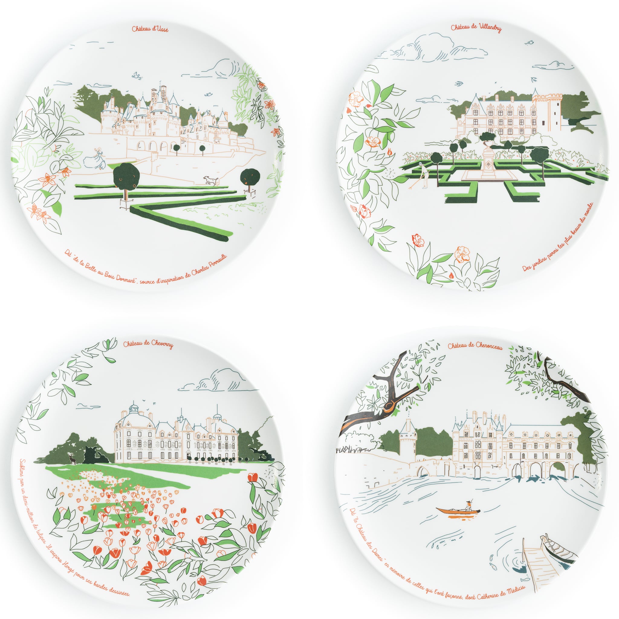 Coffret d'assiette en mélamine de 21 cm - Partiquement Incassable - Vaisselle fabriqué en Italie - Les châteaux de la Loire