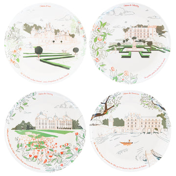 Coffret de 4 assiettes à dessert en mélamine - Les châteaux de la Loire - Ø 21 cm