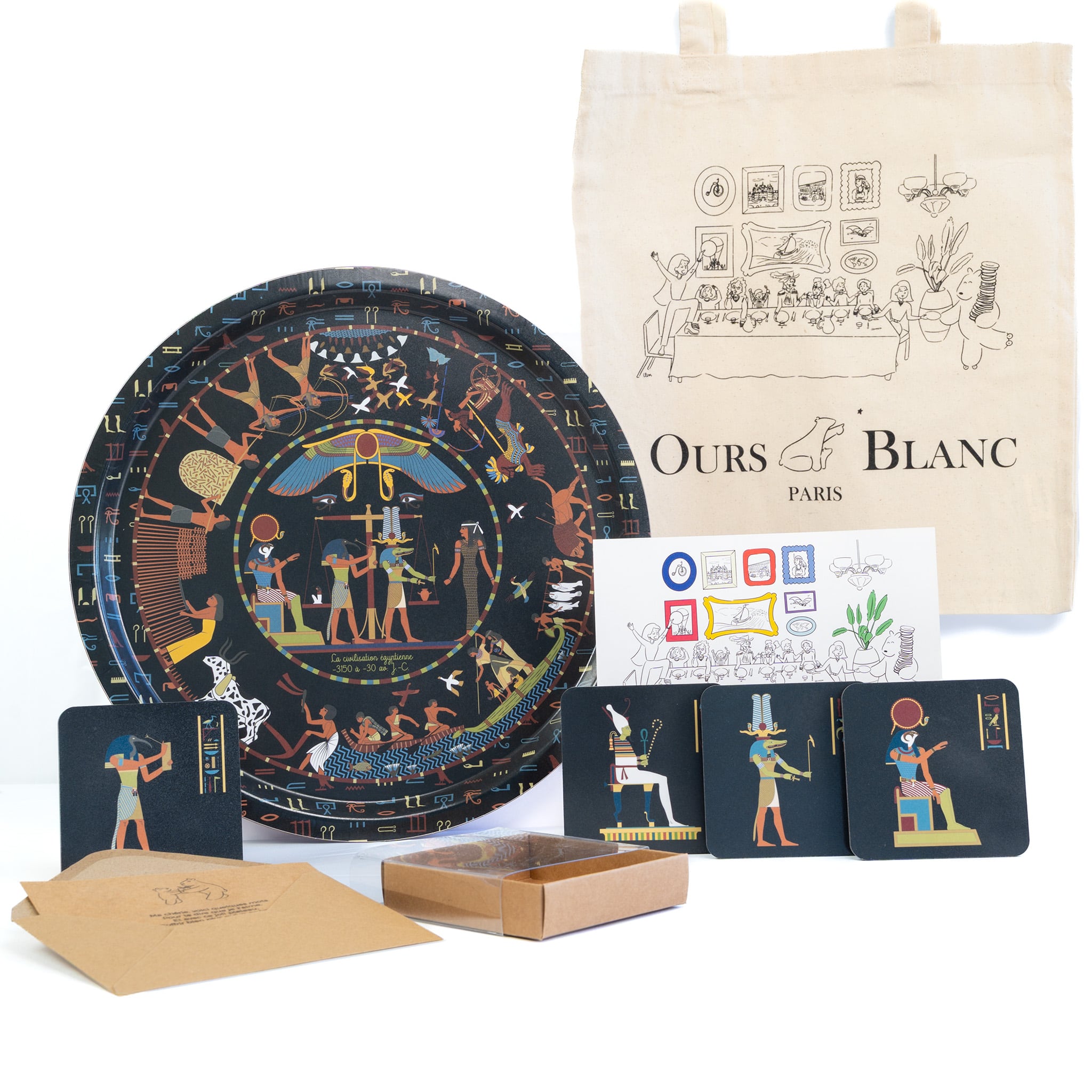 Ensemble complet - La civilisation égyptienne - Plateau & dessous de verre - Noir