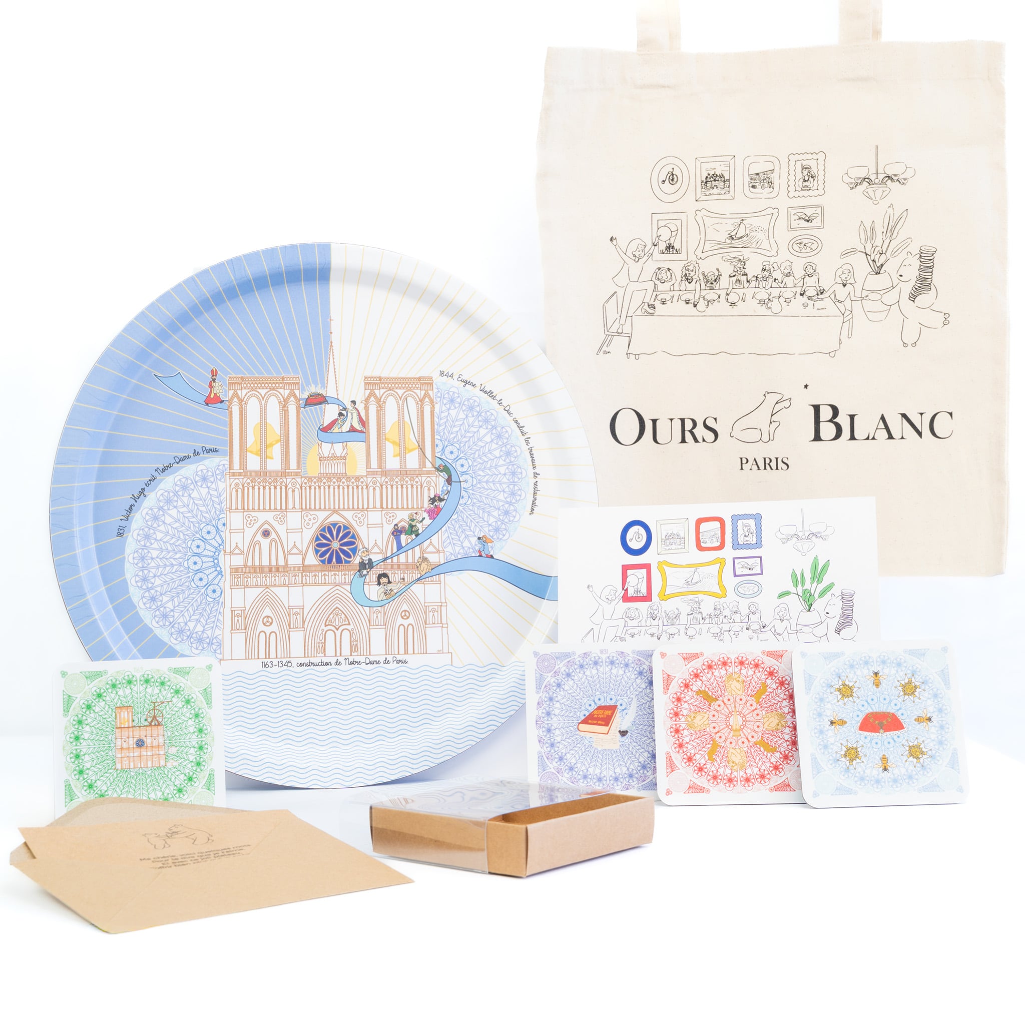 Ensemble complet Notre-Dame de Paris - Plateau & dessous de verre