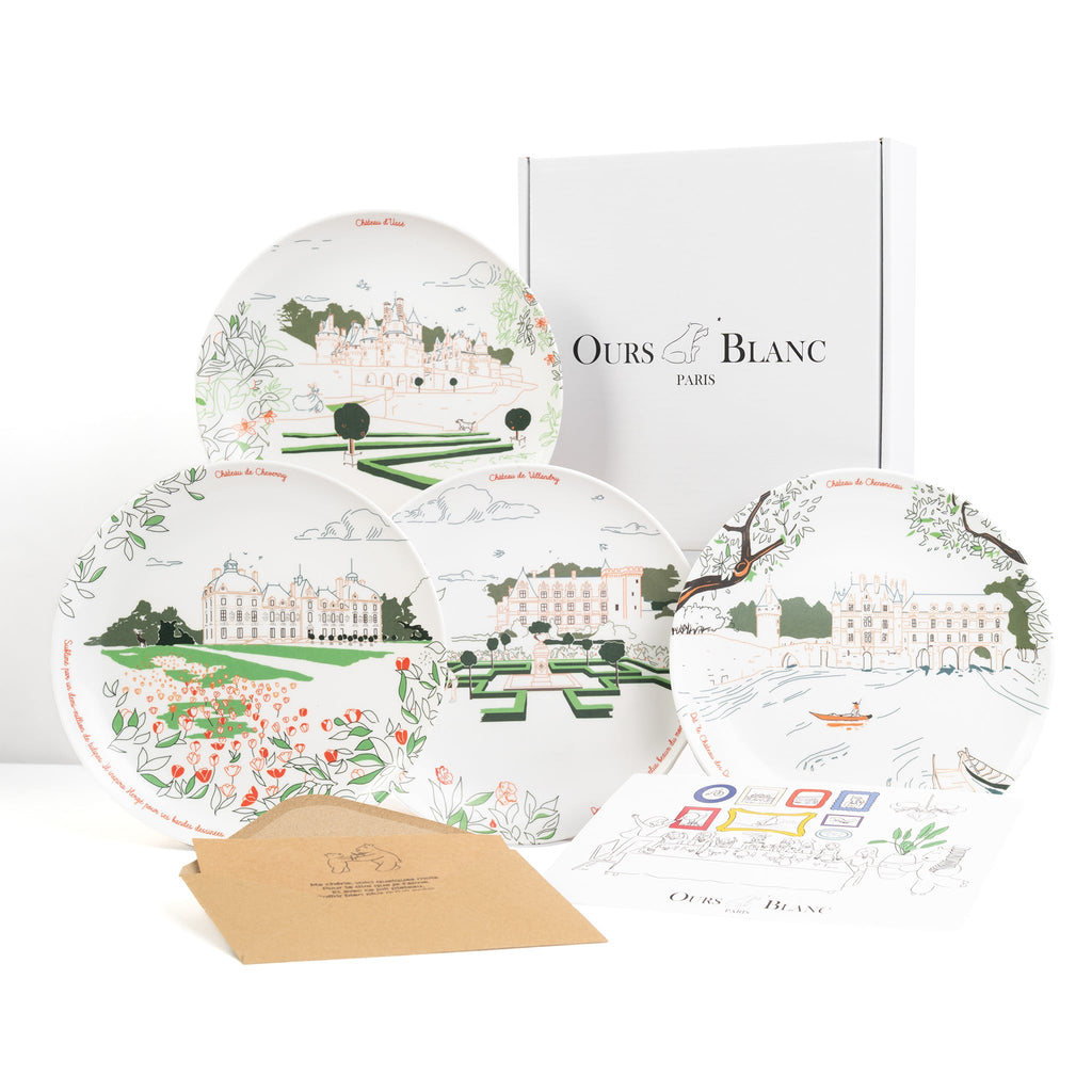 Cadeau coffret - Ours Blanc Paris- Assiette vaisselle en mélamine - Les châteaux de la Loire