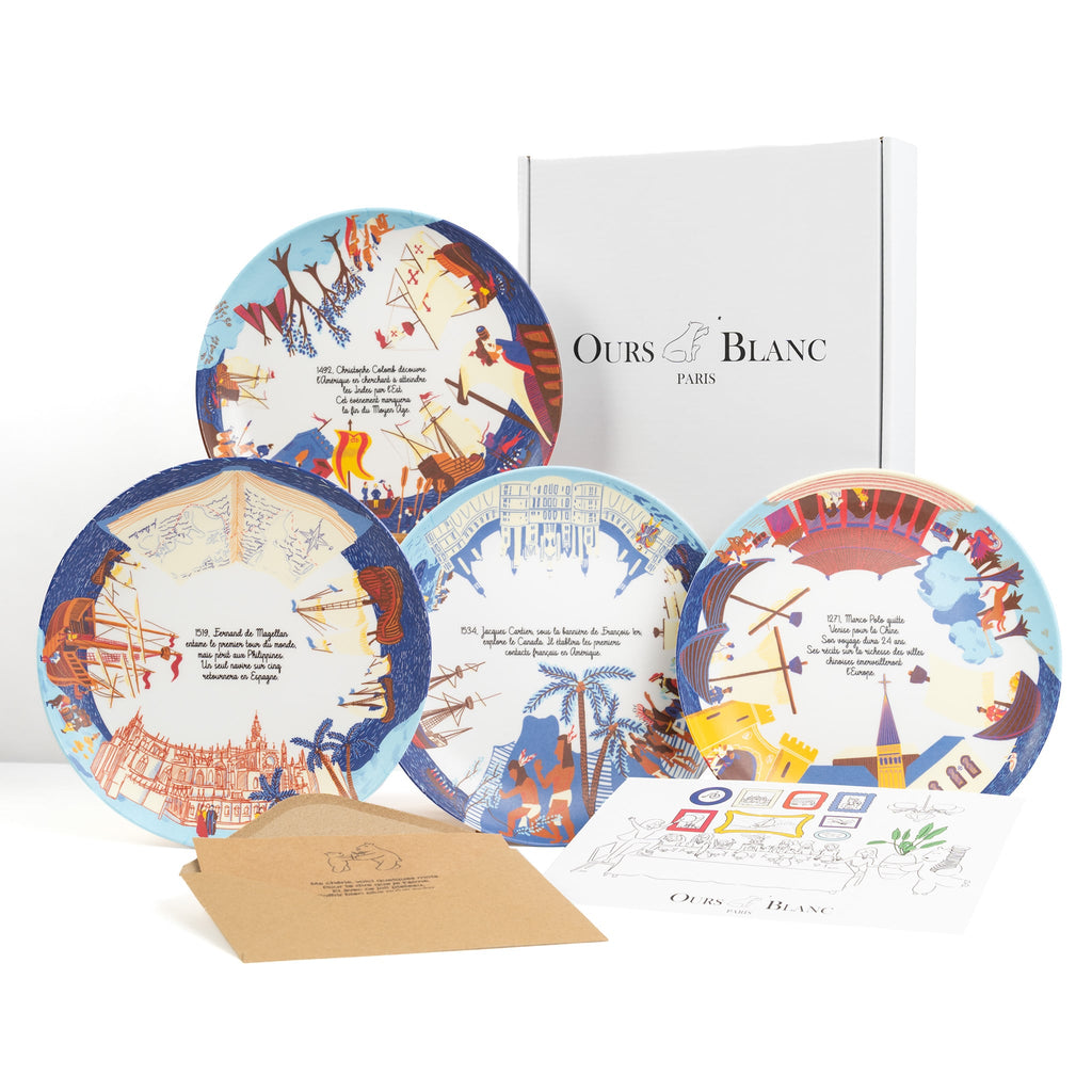 Cadeau coffret - Ours Blanc Paris- Assiette vaisselle en mélamine - Grands explorateurs