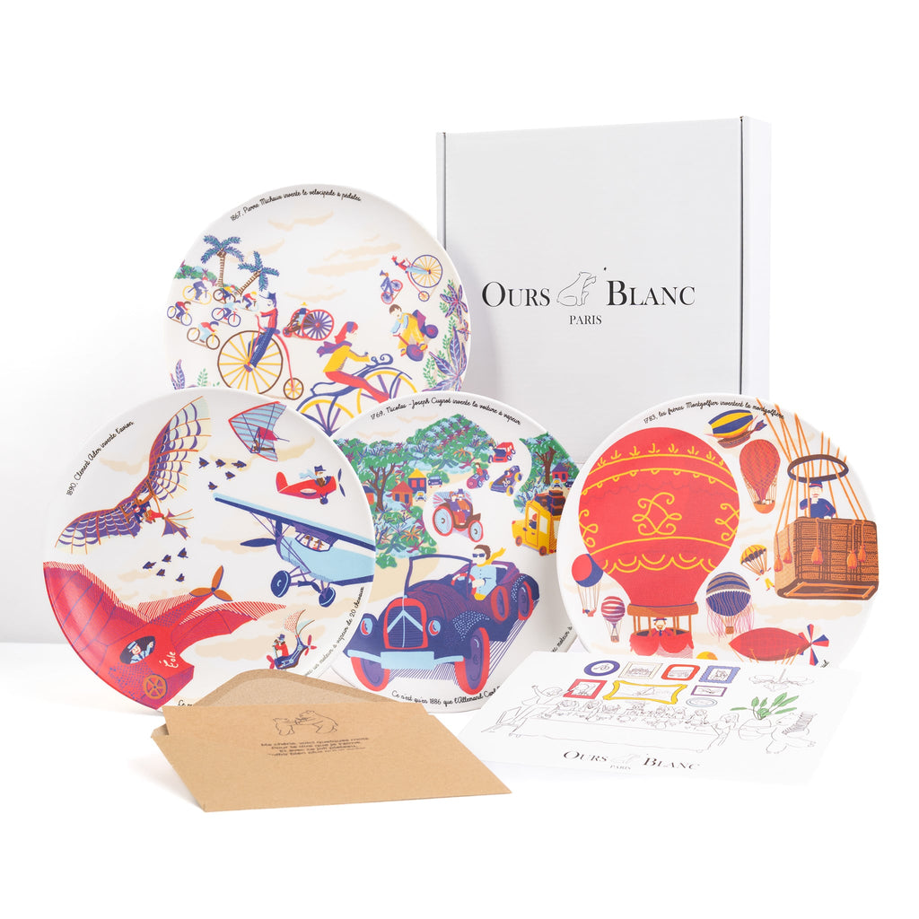 Cadeau coffret - Ours Blanc Paris- Assiette vaisselle en mélamine - Grandes Inventions