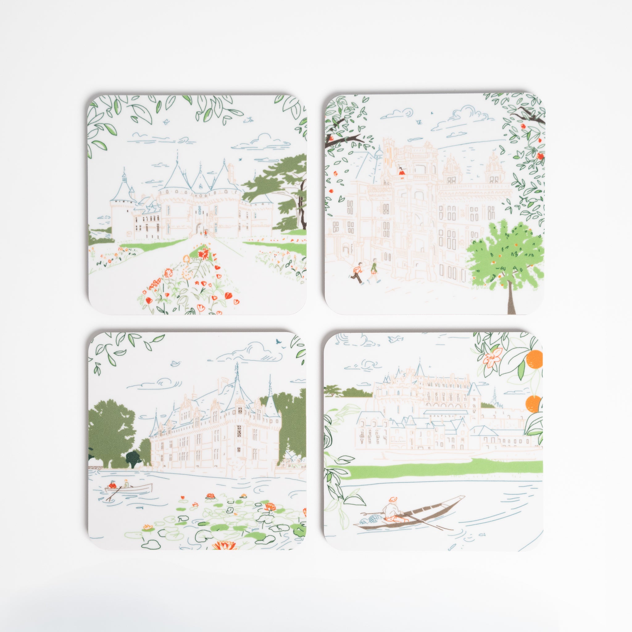 Dessous-de-verre Les Châteaux de la Loire, Boîte 2, fabriqués en France · Ours Blanc Paris