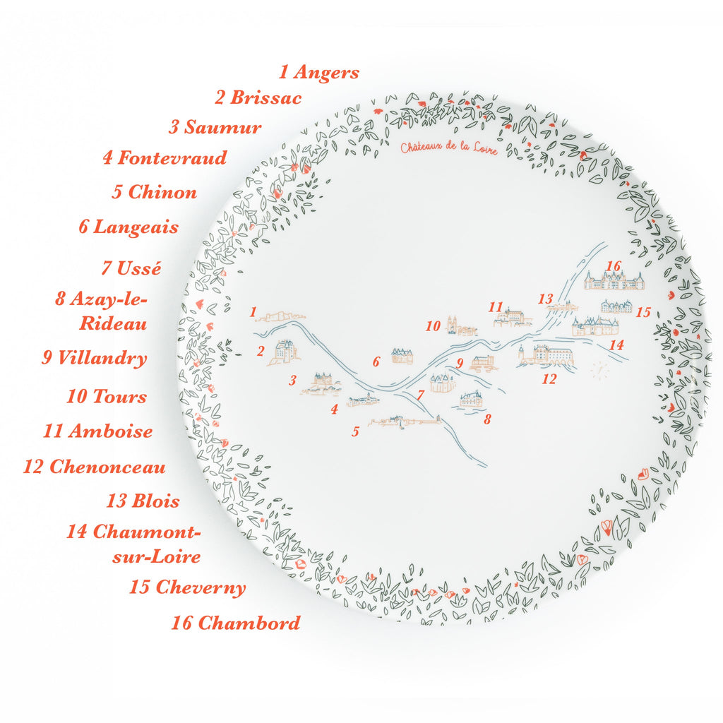 Carte des châteaux de la Loire sur une assiette
