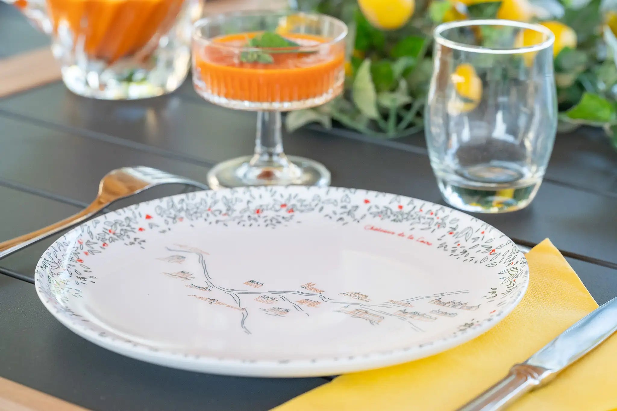 Assiettes à mélamine de 24 cm  fabriqué en Italie - Les châteaux de la loire - Flou