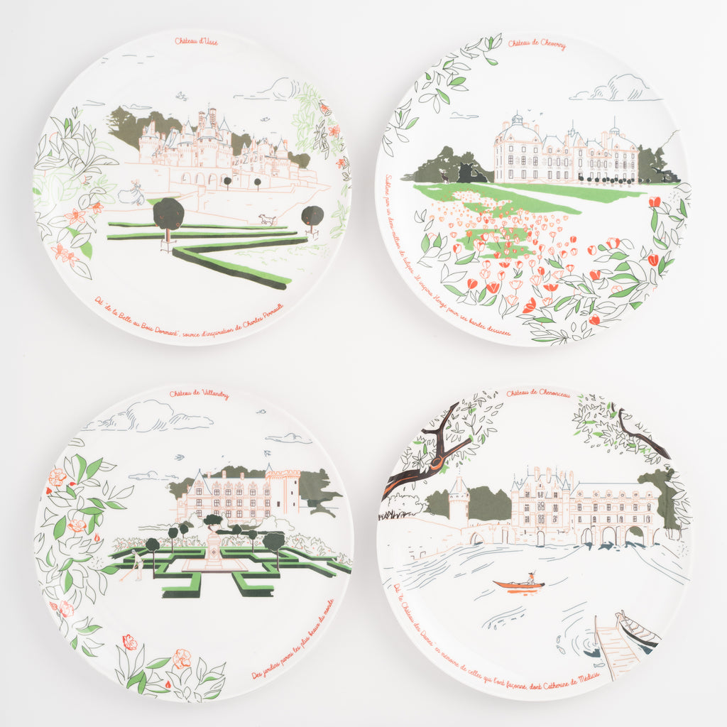 Les 4 assiettes à dessert du Coffret 1 Les Châteaux de la Loire · Ours Blanc Paris