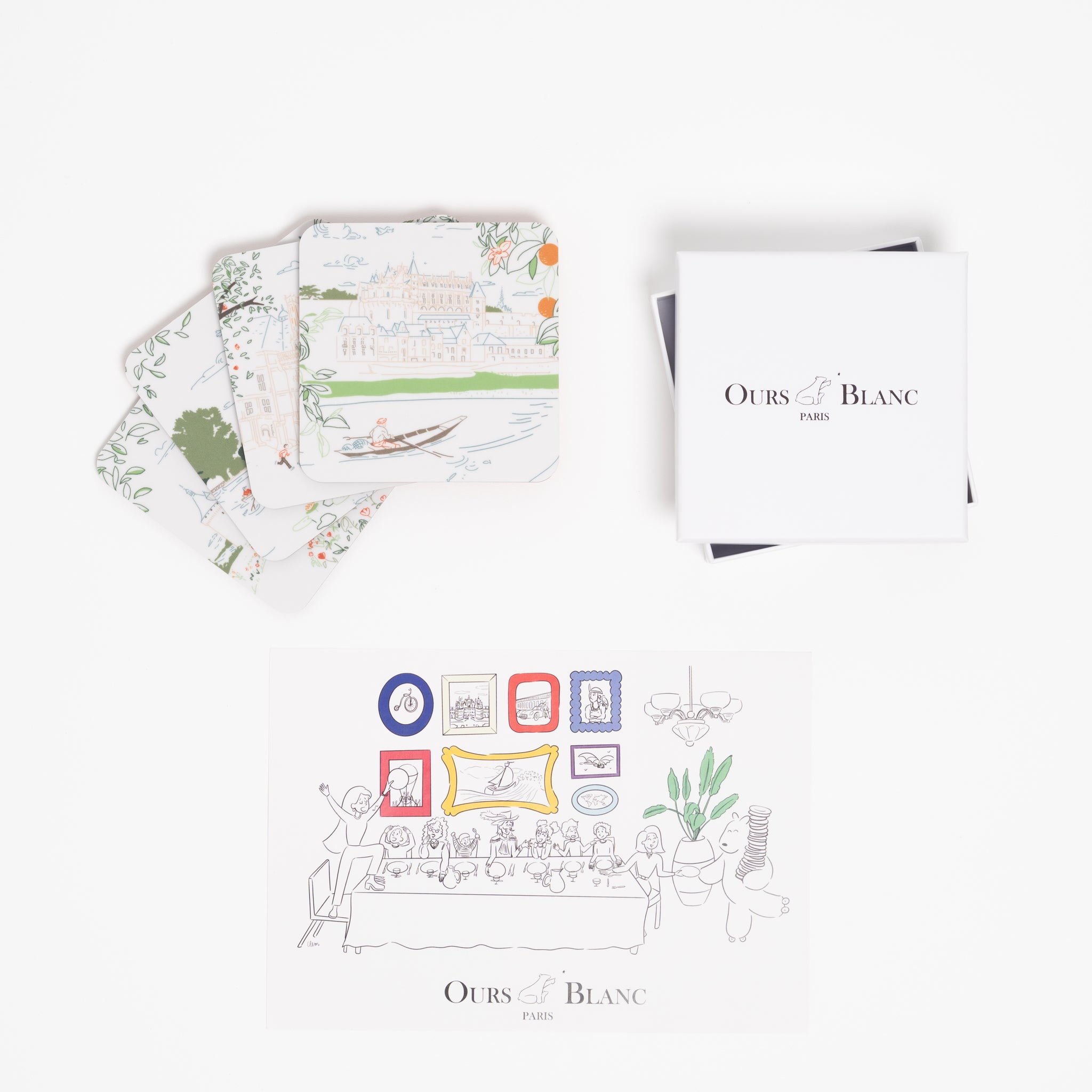 Lot de 4 dessous-de-verre Les Châteaux de la Loire, Boîte 2, fabriqués en France · Ours Blanc Paris