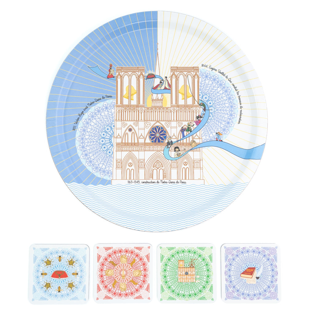 Lot Plateau bois stratifié - Dessous de Verre - Notre Dame de Paris