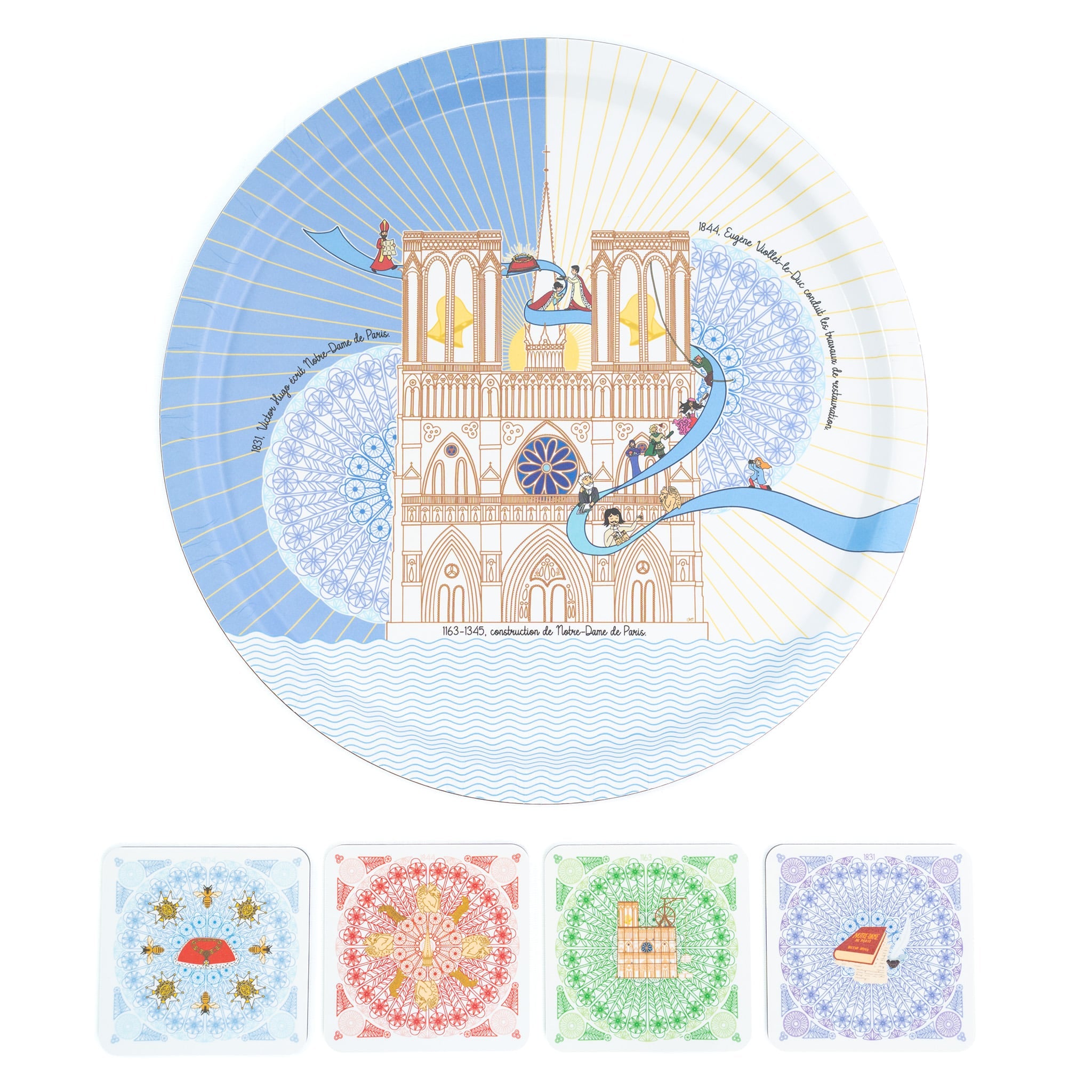 Lot Plateau bois stratifié - Dessous de Verre - Notre Dame de Paris