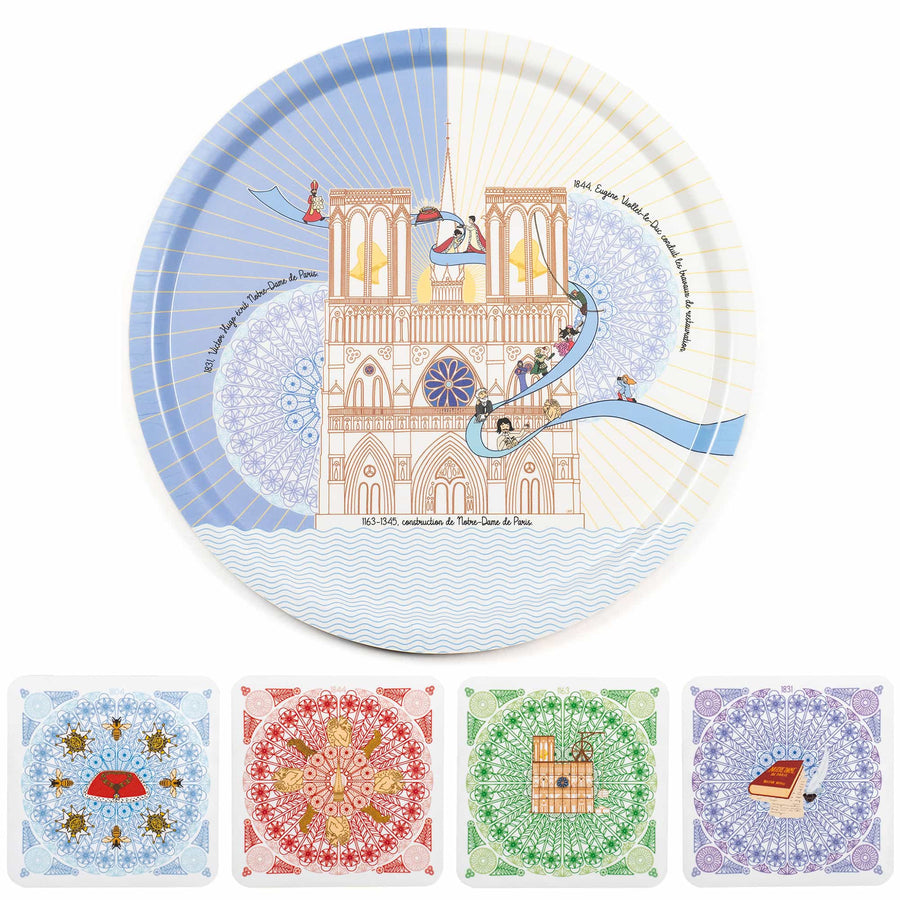 Lot Plateau bois stratifié - Dessous de Verre - Notre Dame de Paris