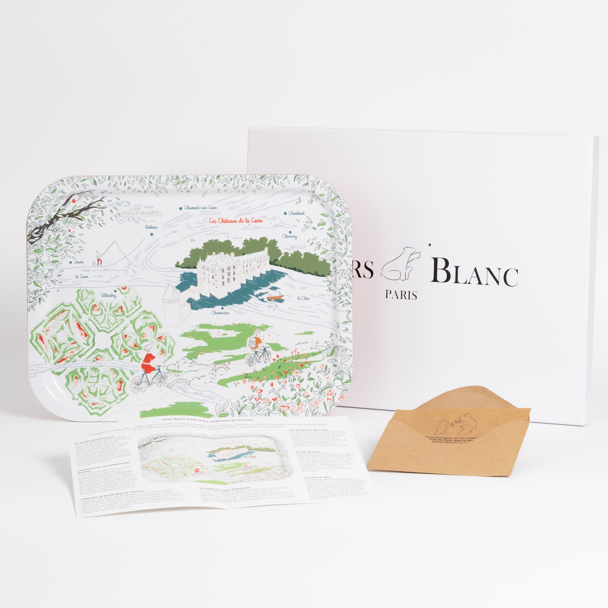 Plateau Les Châteaux de la Loire 37 × 28 cm présenté en coffret cadeau · Ours Blanc Paris