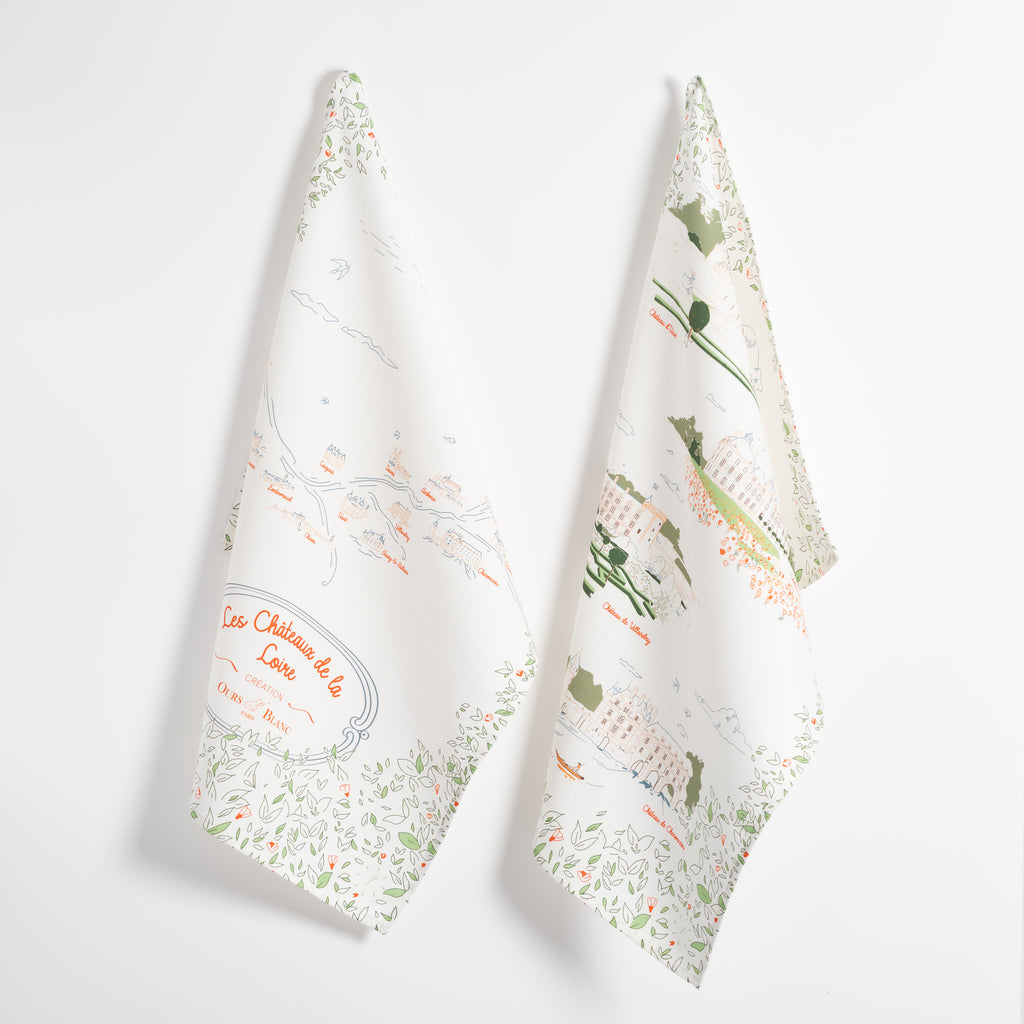 Lot de 2 torchons en coton Les Châteaux de la Loire, fabriqués en France · Ours Blanc Paris