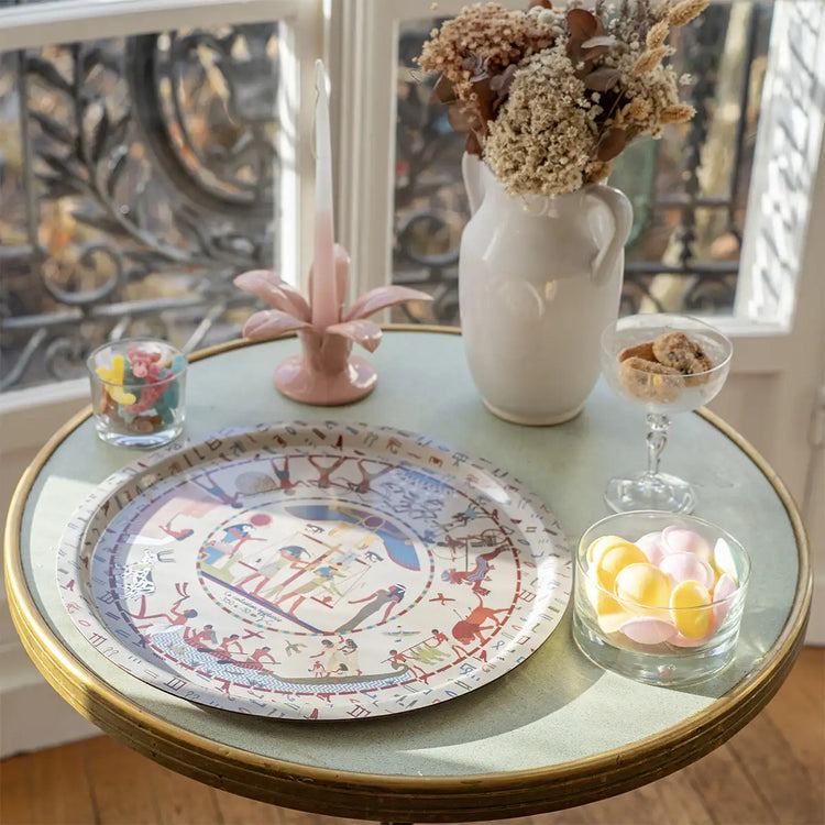 Plateau beige rond made in France - sur la civilisation égyptienne en bois stratifié