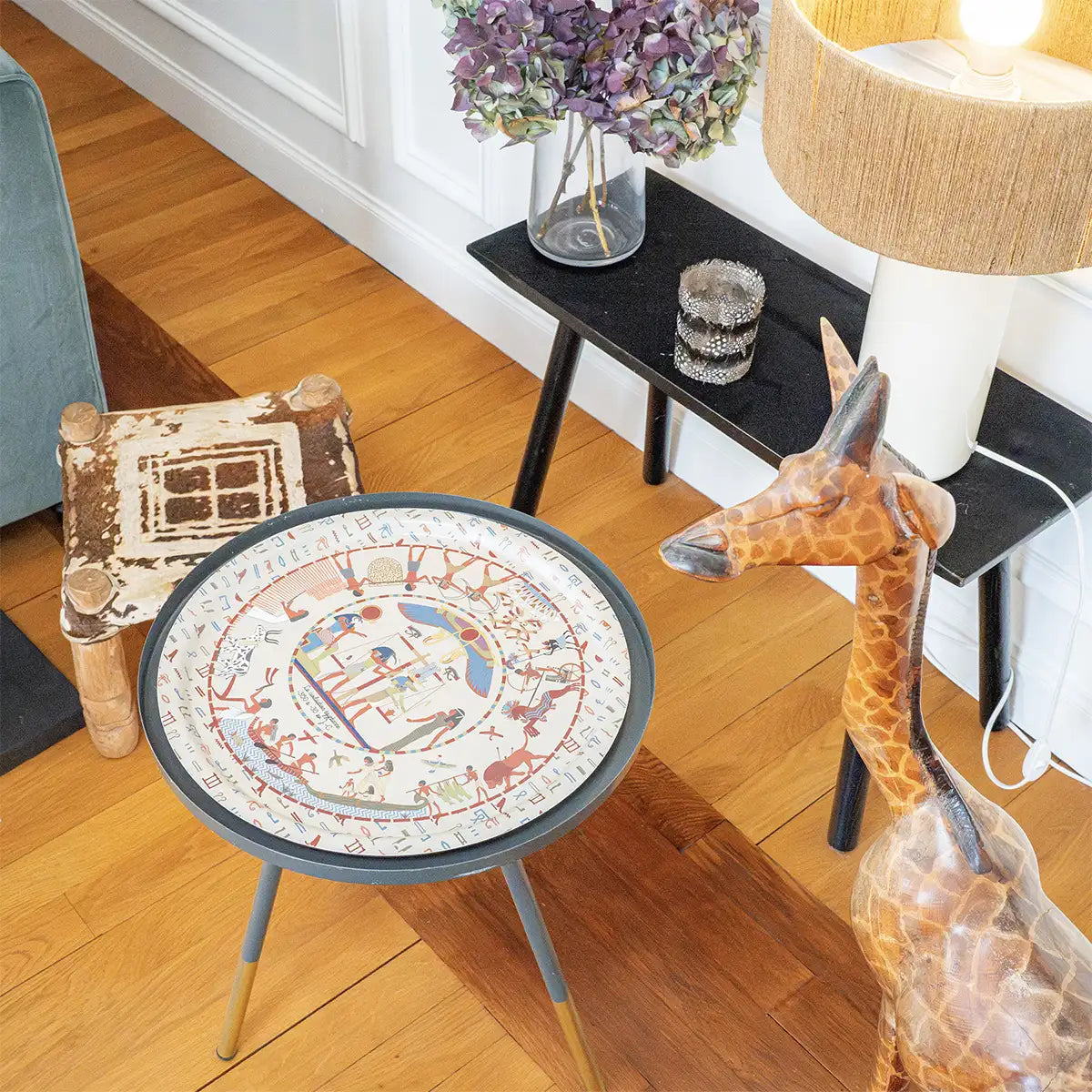 Plateau rond made in France - sur la civilisation égyptienne en bois stratifié couleur beige