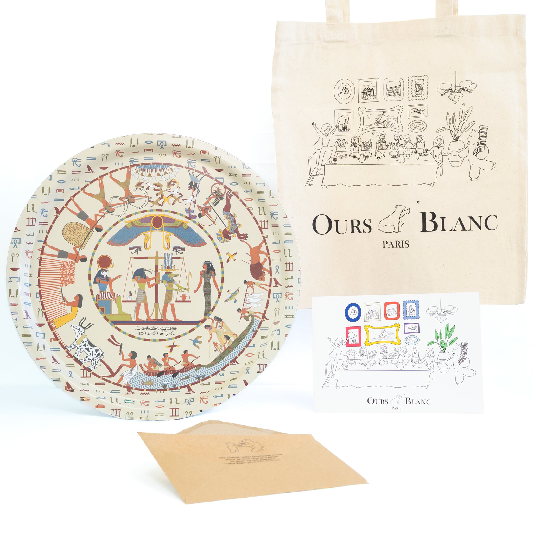 Tote Bag qui est livré avec le plateau sur l'Egypte antique en beige