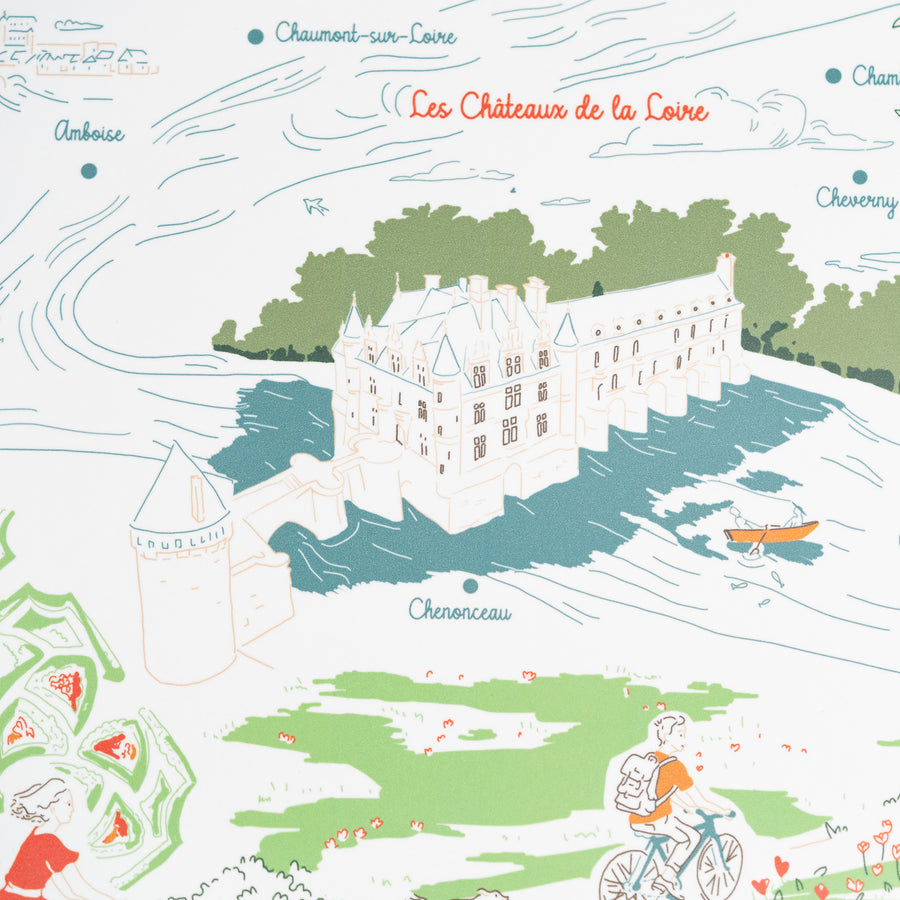 Détail du plateau Les Châteaux de la Loire : le château de Chenonceau et ses arches sur le Cher · Ours Blanc Paris