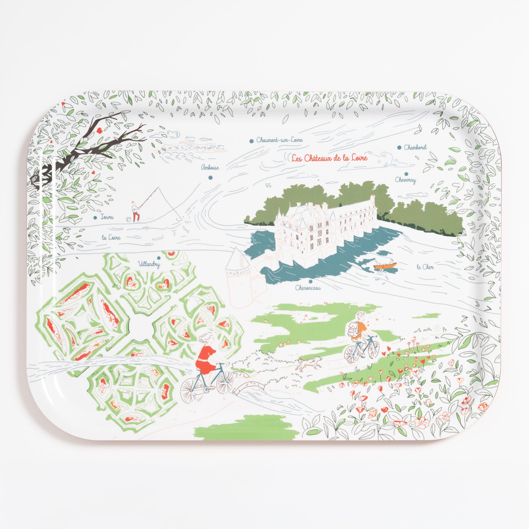 Plateau de service rectangulaire 42 × 31 cm en bois stratifié, illustration Les Châteaux de la Loire, fabriqué en France · Ours Blanc Paris