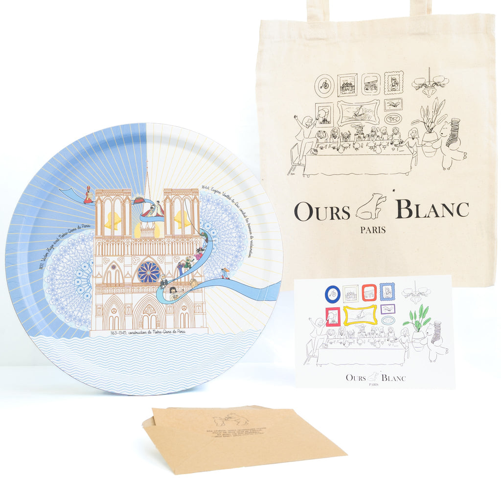 Packaging Ours Blanc Paris du plateau en bois stratifié sur Notre-Dame de Paris