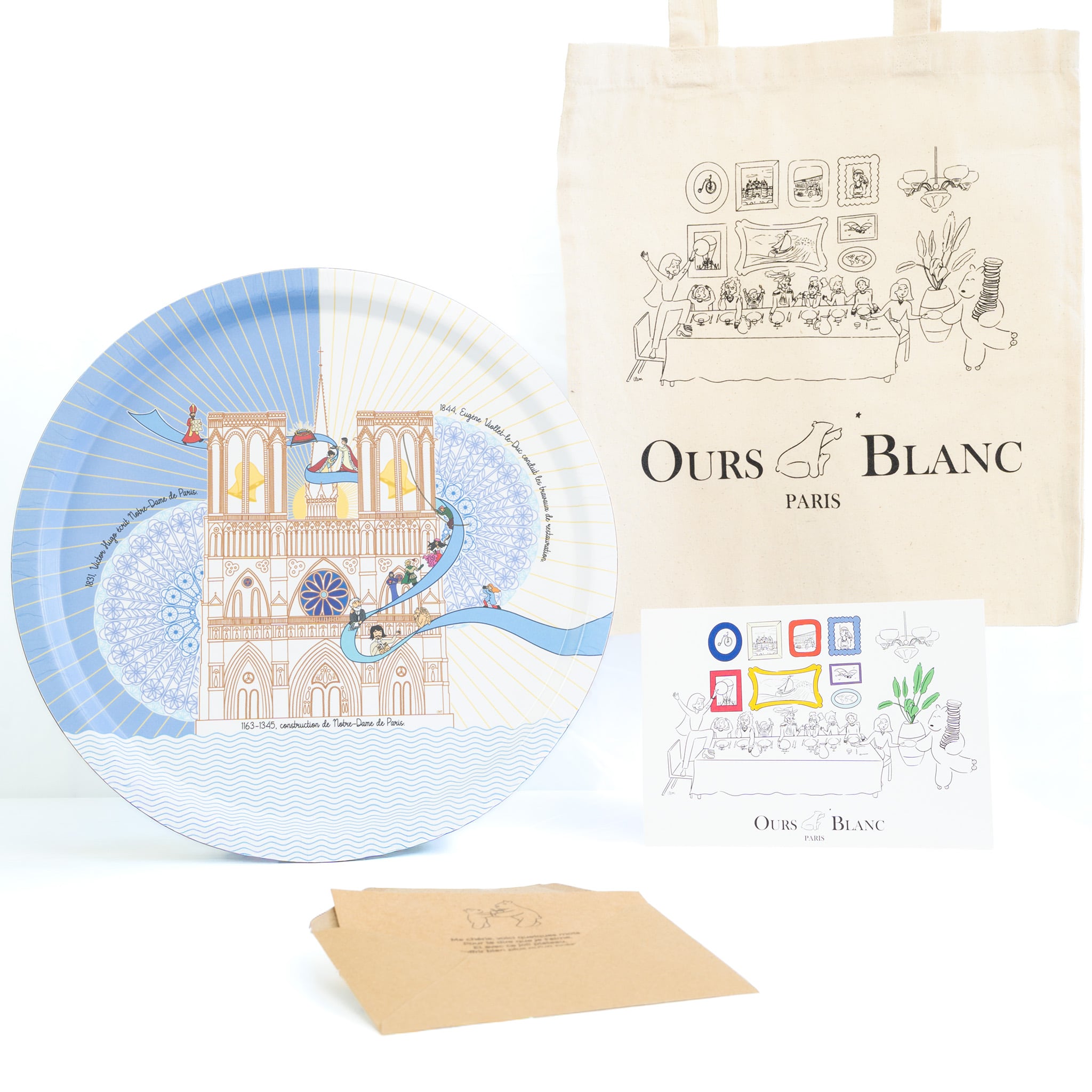 Packaging Ours Blanc Paris du plateau en bois stratifié sur Notre-Dame de Paris