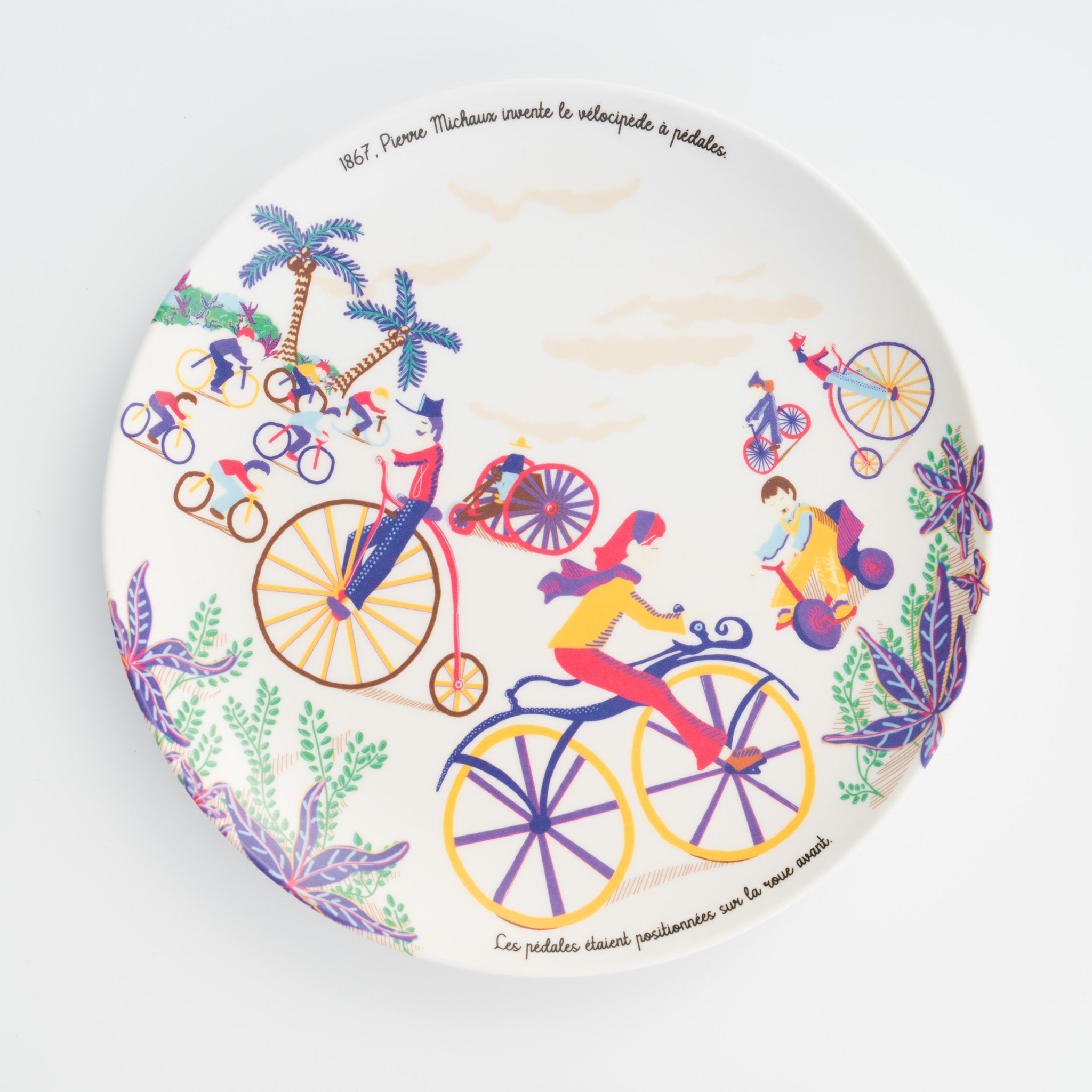 Assiette à dessert en mélamine invention de la bicyclette Michaux