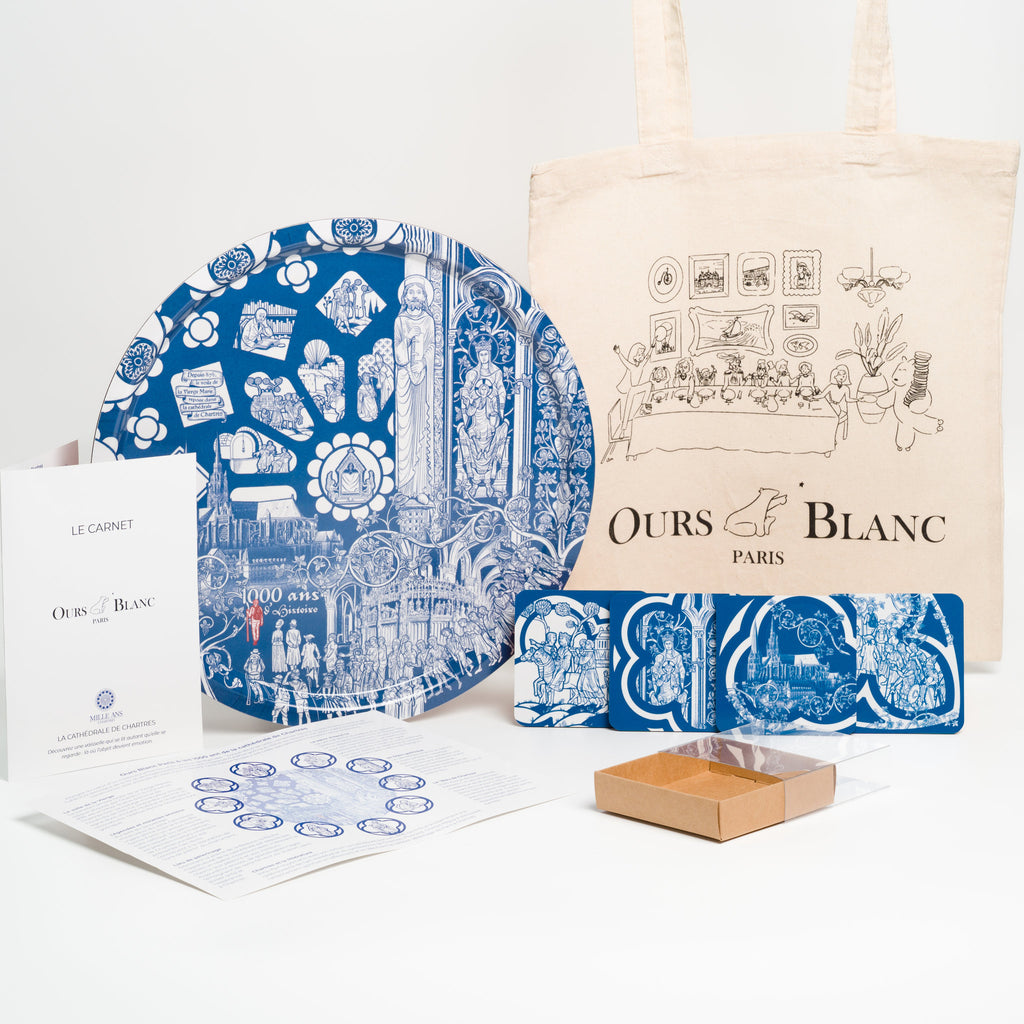 Coffret plateau et dessous-de-verre Chartres, cadeau historique de manufacture française