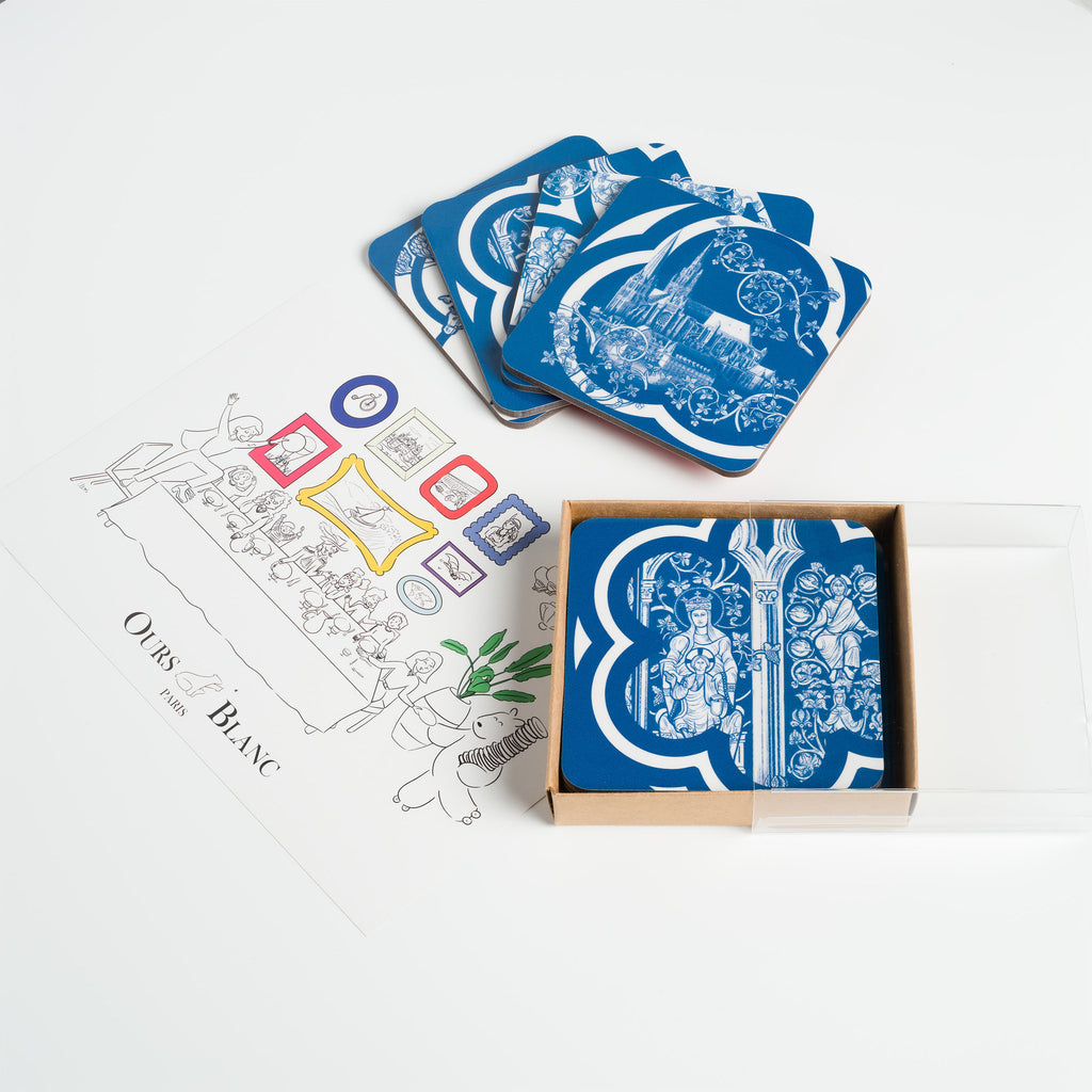 Coffret cadeau dessous de verre manufacturés en France décor de Chartres.