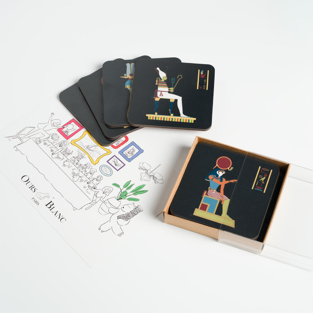 Set de dessous de verre bois noir manufacturés en France collection Égypte.