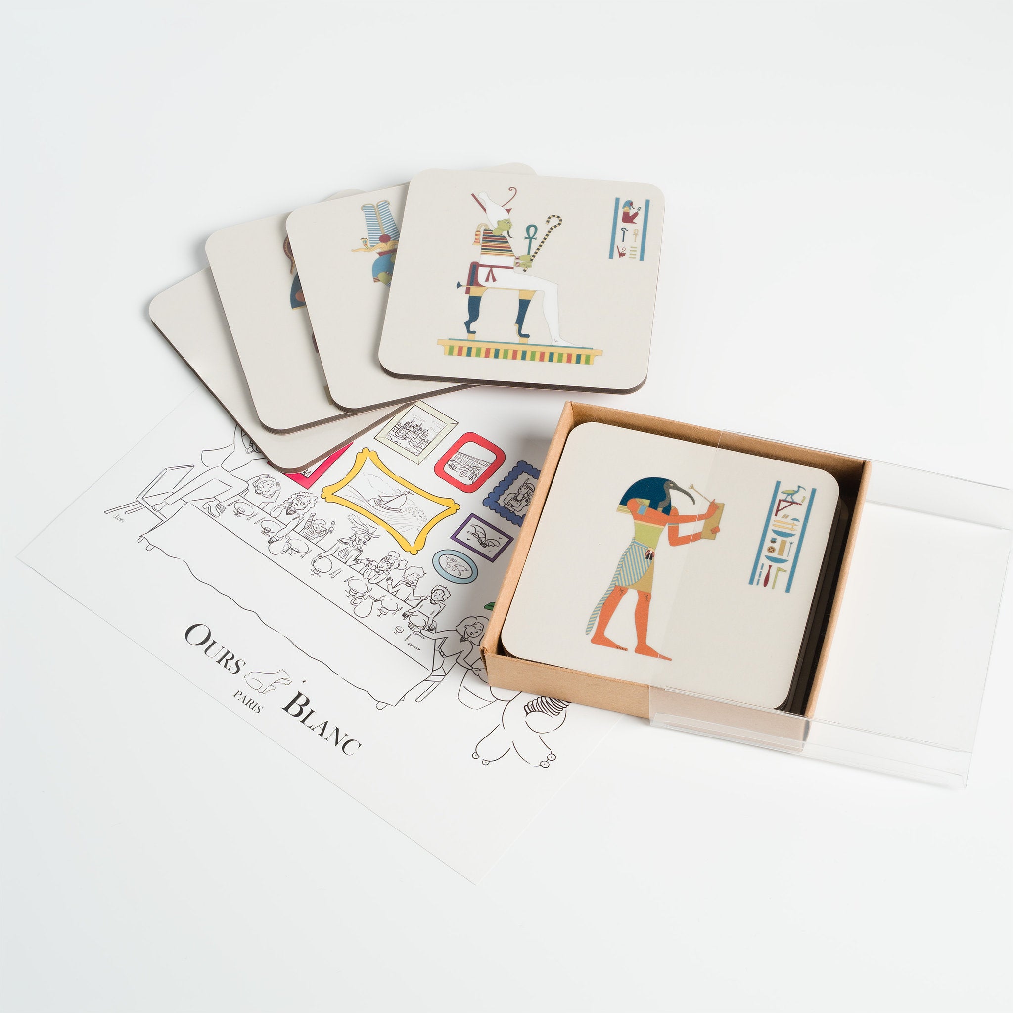 Dessous de verre bois sable manufacturés en France collection Égypte Ours Blanc.