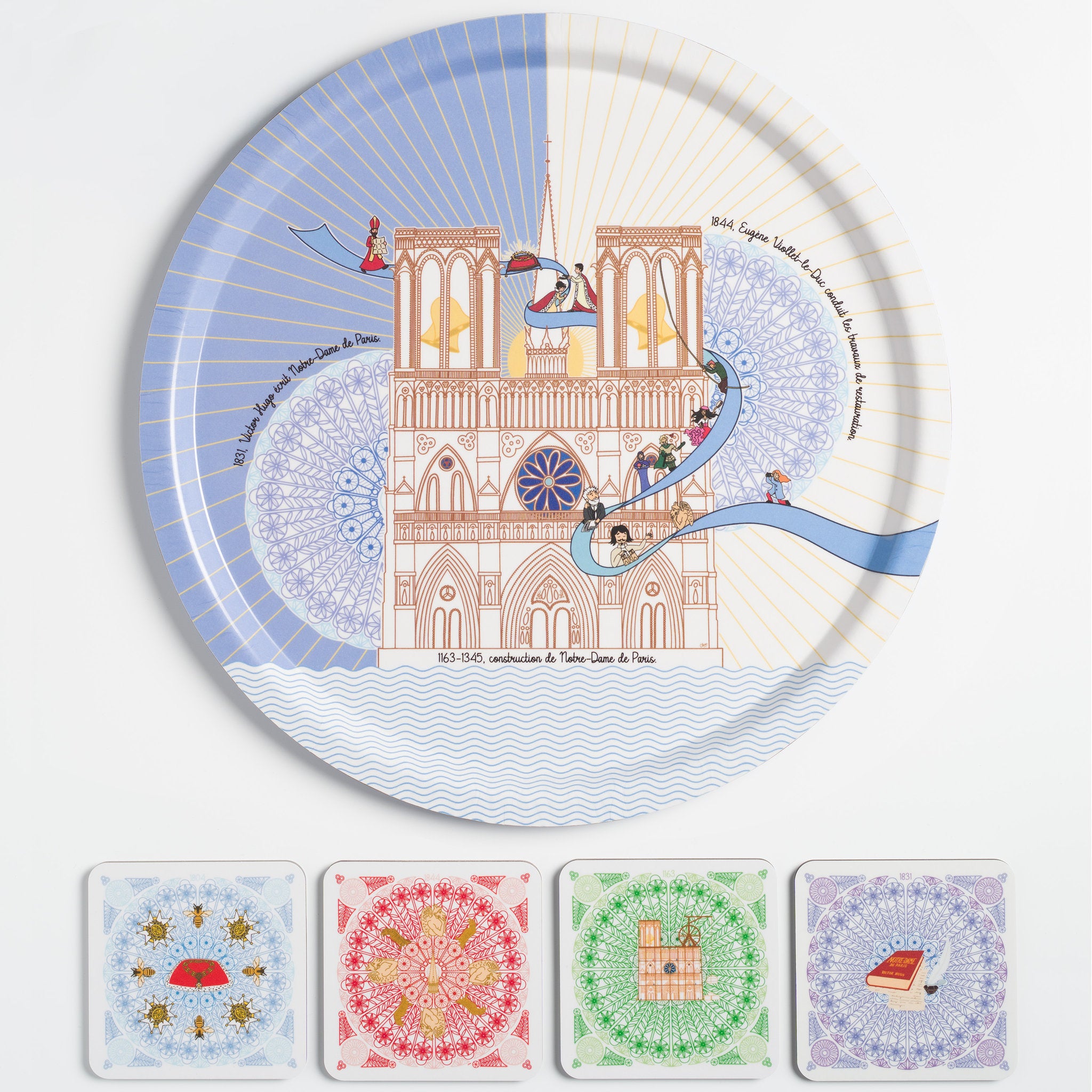Coffret plateau et dessous-de-verre Notre-Dame, cadeau de manufacture haut de gamme.