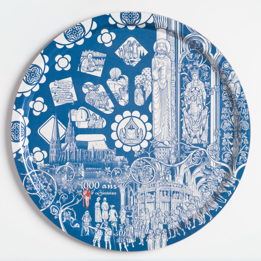 Plateau de service bois illustré Cathédrale de Chartres, qualité de manufacture.
