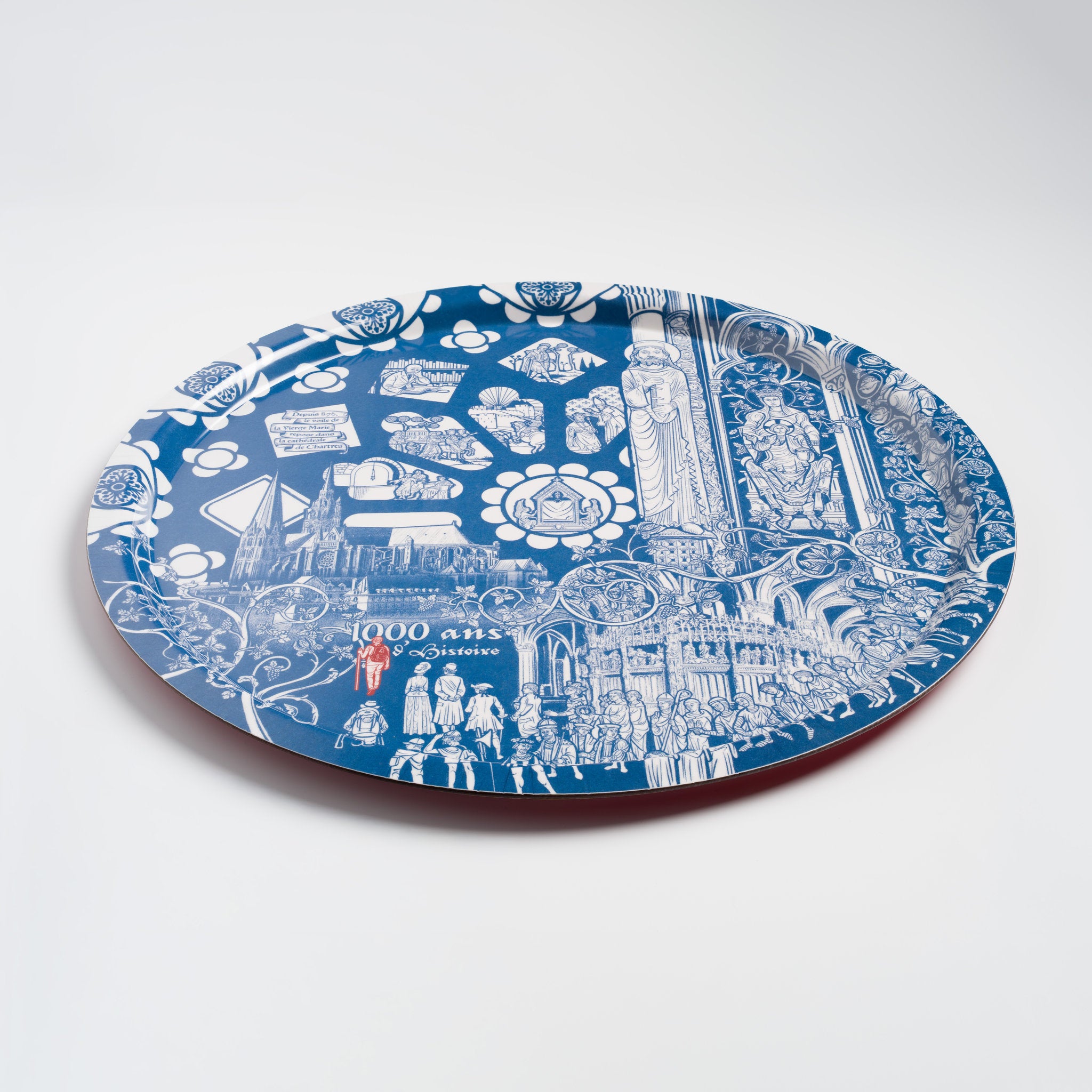 Plateau de service manufacture française décor Cathédrale de Chartres par Henri d'Anselme.