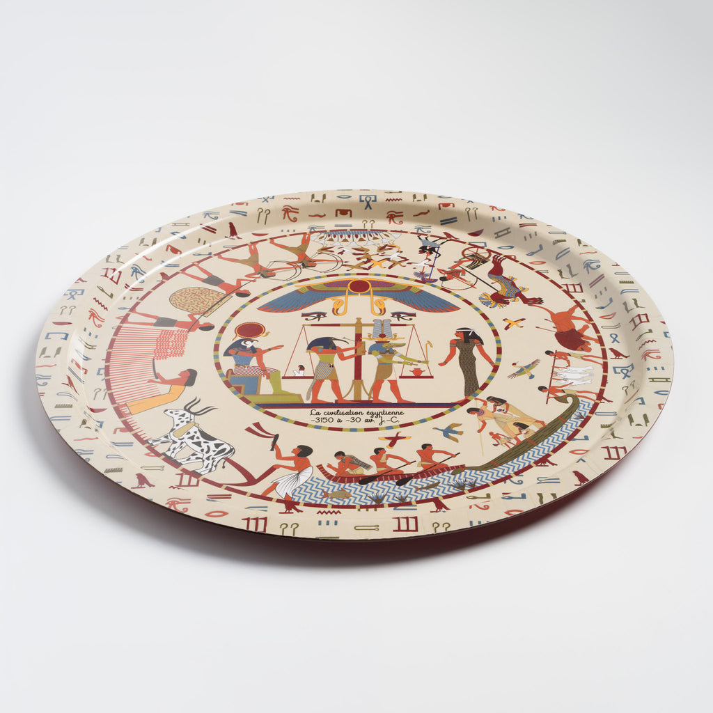 Plateau de service bois manufacture française illustration Égypte beige