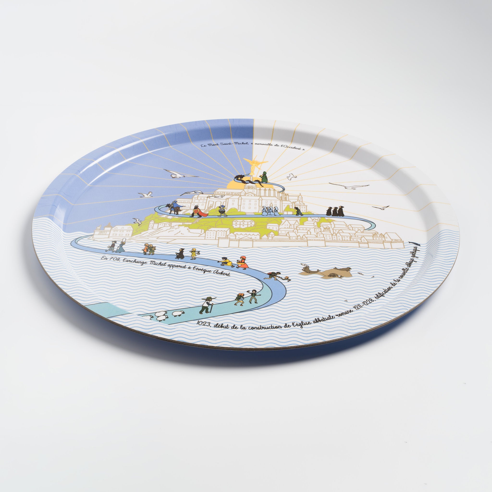 Plateau bois stratifié manufacturé en France illustrant l'abbaye du Mont-Saint-Michel.