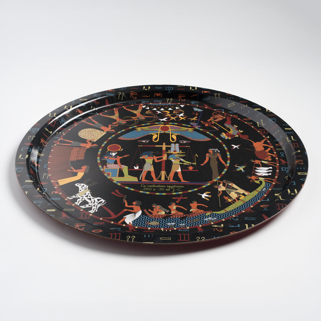 Plateau décoratif bois manufacture française collection Civilisation Égyptienne noir.